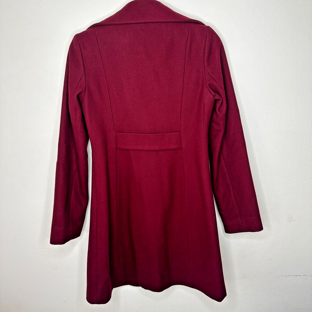 Mossimo Burgundy Red Wool Fitted Long Line Front two Button Coat Welt Pockets XS - Picture 5 of 13